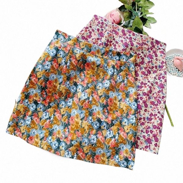 

skirts skirts women summer beach floral skirt wf0105 vintage a line flower print korean style short mini 2022 48nj#, Black