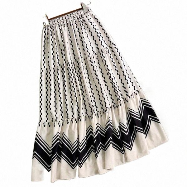 

skirts striped patchwork women long skirt vd1951 high waist white black khaki y2k ruffle faldas jupe femme skirts 83dg#