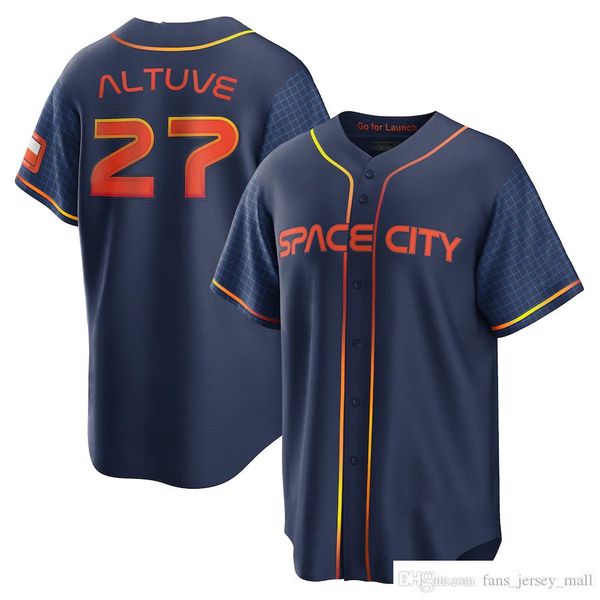 

2022 city baseball jerseys jose altuve space city jersey blank no name navy white orange gray color button up men size s-xxxl stitched, Black