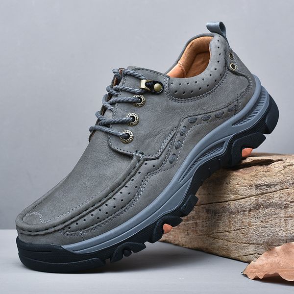 

sports shoes autumn 2022 grey flexible and breathable rippled matte leather wear-resistant shock-absorbing anti-skid anti-bacterial soft sol, Red;white