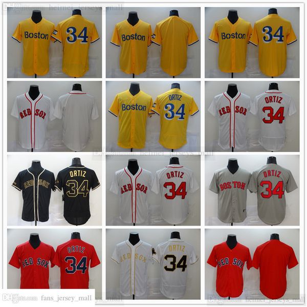 

2022 yellow stitched baseball 34 david ortiz jerseys 2021 red grey gray black white gold jersey blank no name number