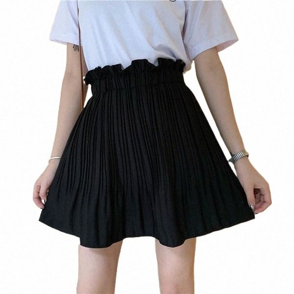 

skirts summer high waist pleated skirt mini black female 2022 chiffon skirts e7wj#