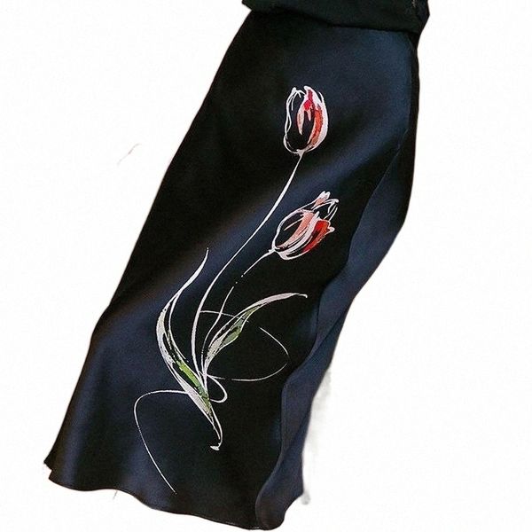 

skirts skirts acetate printed women summer vintage 2022 black high waist straight knee-length office lady elegant 75uq#