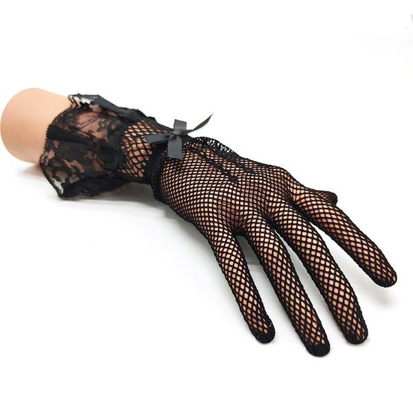 

lace five fingers gloves wrist length glove with trim wedding party, Blue;gray