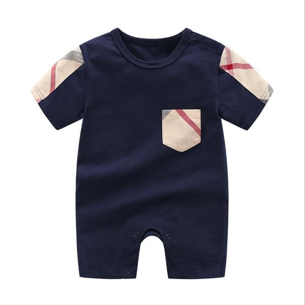 

summer baby boys girls short sleeve rompers infant cotton plaid jumpsuits toddler breathable onesies kids clothes babies clothing 0-2 y238k, Blue