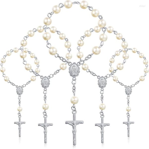 

charm bracelets 30pcs baptism rosary beads finger rosaries faux pearls for favors christening communion, Golden;silver