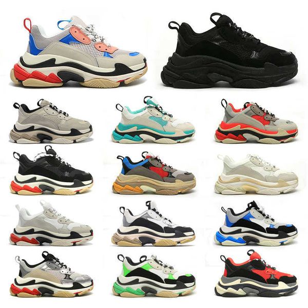 

walking triple s men women designer casual shoes platform sneakers dark black white green yellow grey pink blue beige sail purple golden men