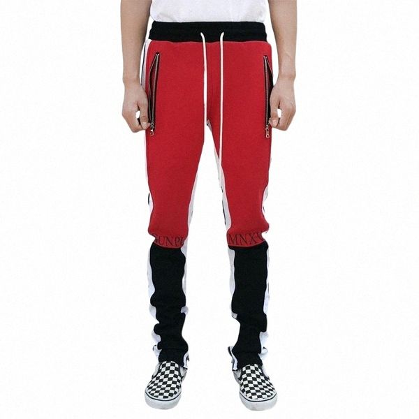 

men's pants men's pants autumn and winter outdoor leisure pure cotton splicing elastic fitness sportswear c1cn#, Black