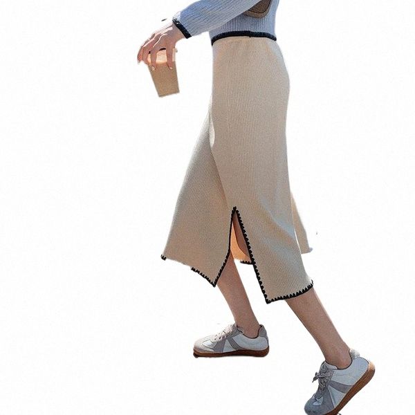 

skirts skirts with sweater medium length skirt autumn and winter 2022 slim versatile split thickened knitted hip n2xo#, Black