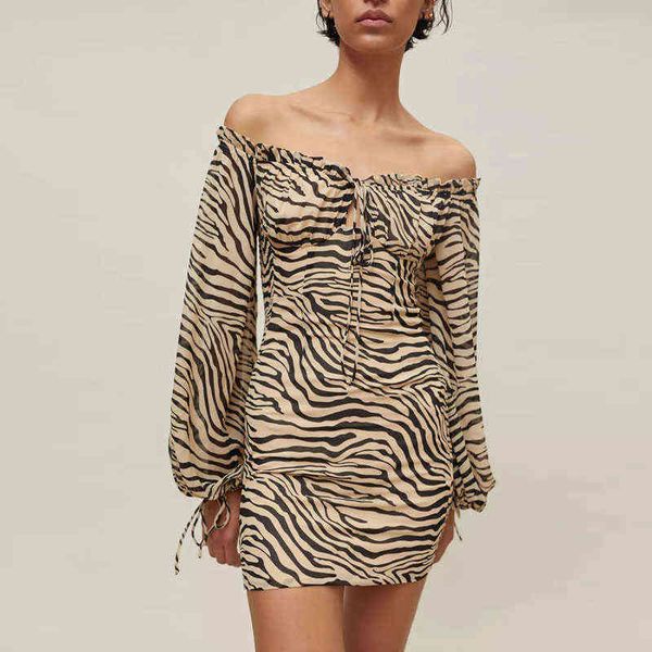 

casual dresses boho inspired zebra stripes women long sleeve off shoulder women dress smocked bodice party dress chiffon club dress women t2, Black;gray