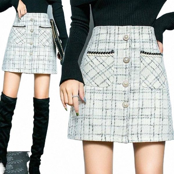 

skirts skirts korean lady skirt female autumn sweet white high waist a-line mini casual women pocket plaid 34h5#, Black