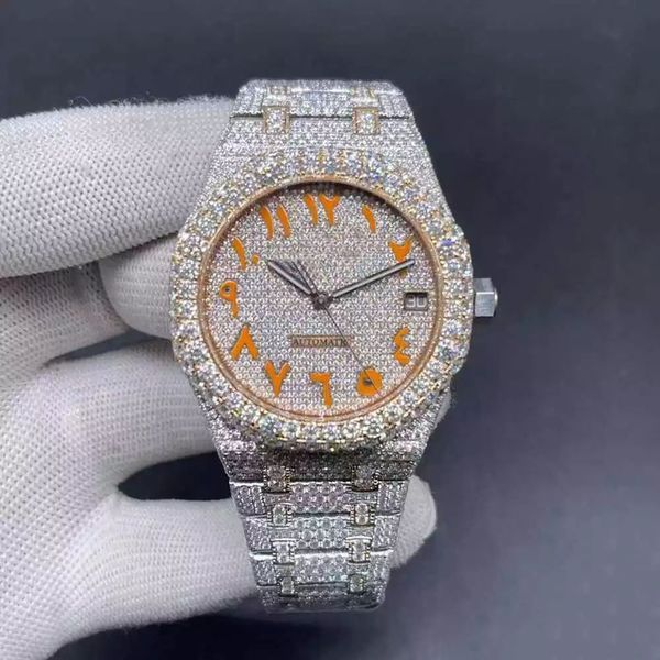 

designer watches vvs moissanite men's watch automatic silver diamond pass test eta movement 904l stainless steel ice crystal sapphire w, Slivery;golden