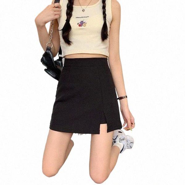 

skirts skirts 2022 spring and autumn design sense slit high waist short skirt is thin versatile a-line bag hip d8rf#, Black