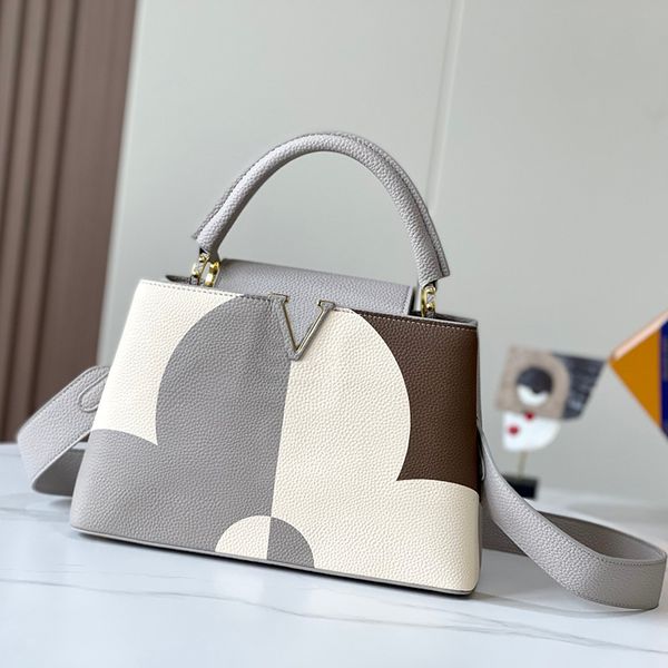 

capucines handbag shoulder bag crossbody bag metal floral hasp genuine leather spliced spades hardware letters multi pocket purse