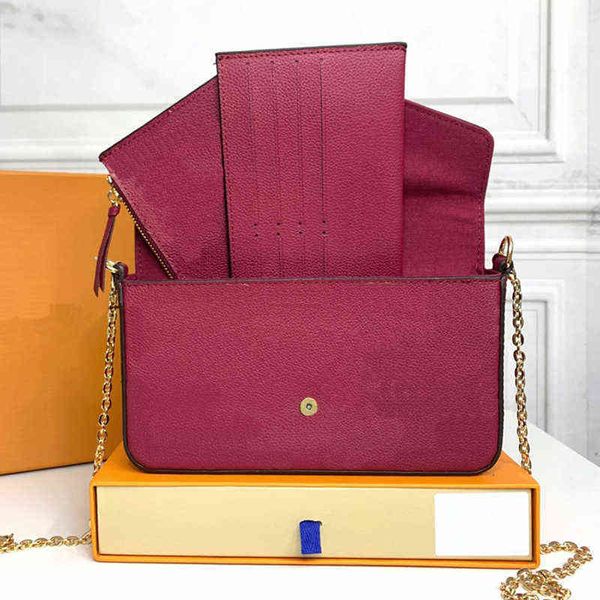 

wallets women wallets handbags 3pcs designer bag m61276 ladies pochette felicie chain shoulder bags wallet coin clutch purse crossbody, Red;black