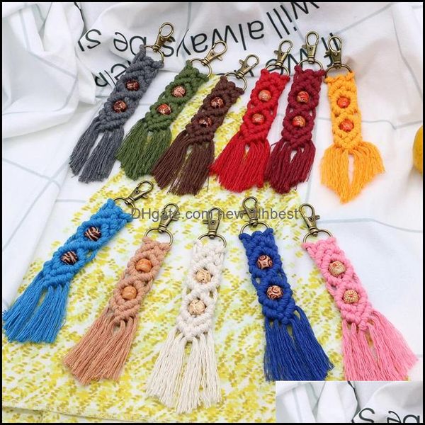 

key rings bohemian tassel keychain wood bead rame key chain handmade cotton thread keyring bag charm gifts for women access newdhdhcfo, Slivery;golden