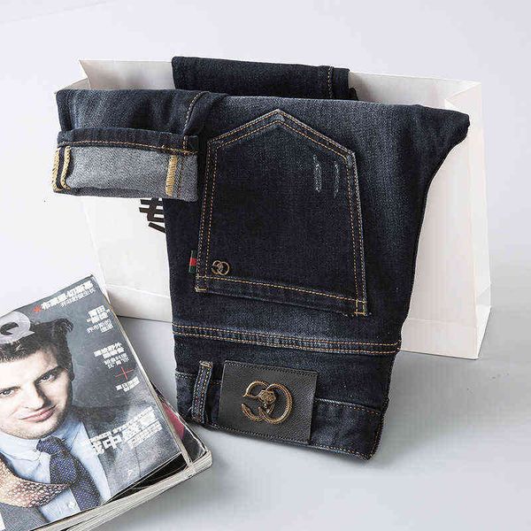 

blue dark jeans men's fashion brand high-end autumn and winter slim fit pants
