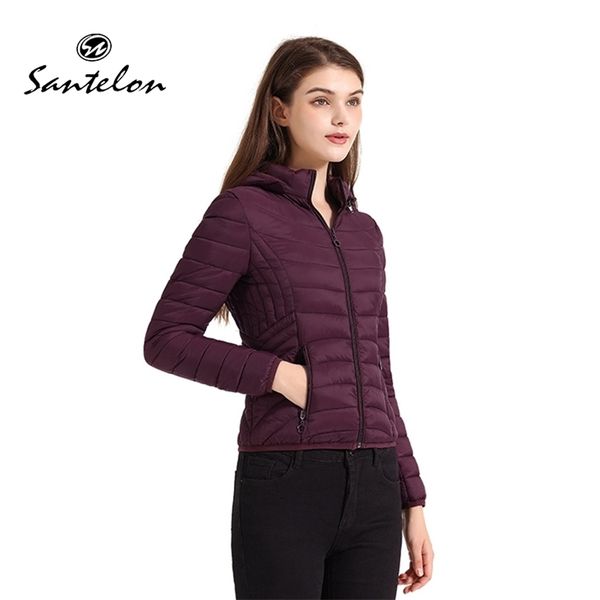 

womens down parkas santelon winter women warm padded puffer jacket coat with hood female soild short outdoor clothing ultralight store in a, Black