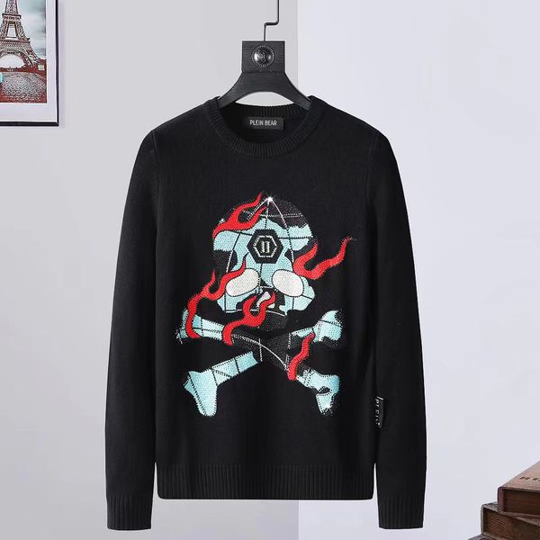 

plein bear men's sweaters pullover ls intarsia skull pp mens sweaters long sleves knits letters budge rhinestone sweatshirt men knit c, White;black