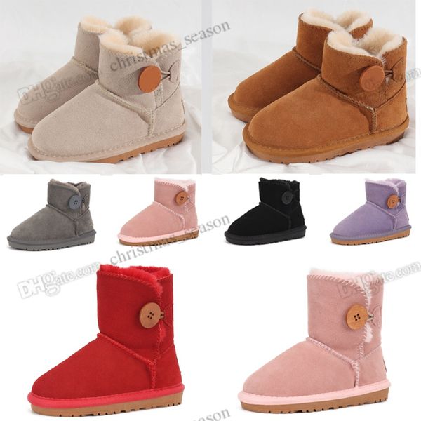 

australia classic brand kids boots infant mini button snow chestnut baby small girl boys wgg winter boot thick warm cotton-padded suede buck, Black