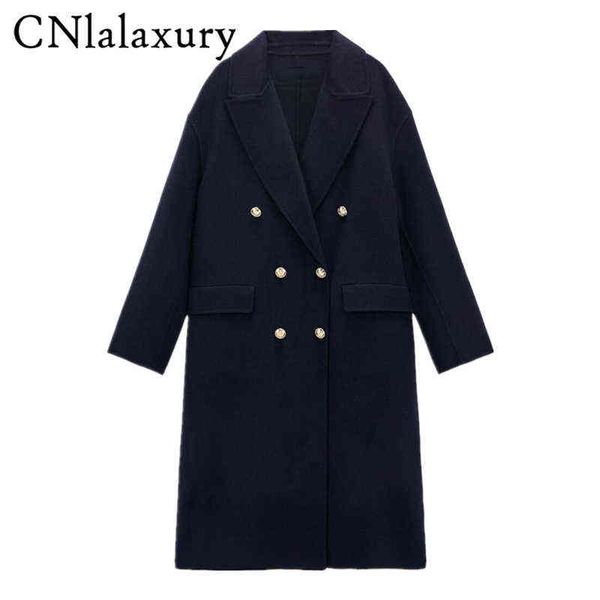 

women's down parkas cnlalaxury autumn woman dark blue double face woolen coat long sleeves double breasted fashionable coat female soli, Black