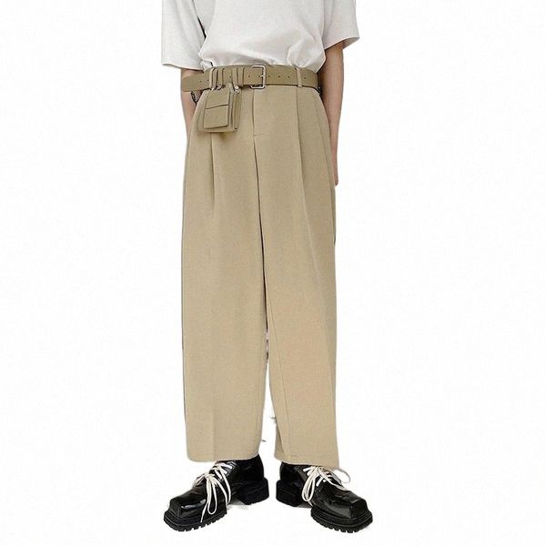 

men's pants men's pants korean streetwear fashion casual loose wide leg ankle-length suit pant contains belt bag male vintage trou, Black
