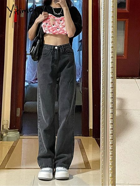 

women s jeans yitimoky vintage 4xl ankle length style harajuku wide leg denim retro all match high waist trousers 220902, Blue