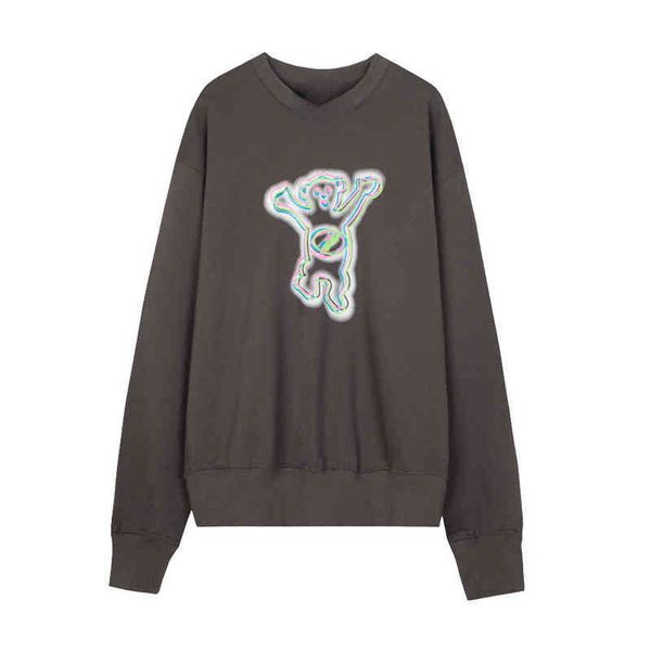 

men's hoodies sweatshirts correct version colorful neon bear round neck terry men's and women's oversize sweater, Black