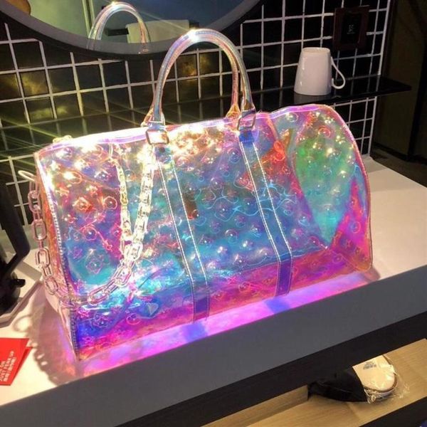 

duffel bags sports handbag holographic luxury print transparent high-capacity pvc short-dice laser 50cm293y