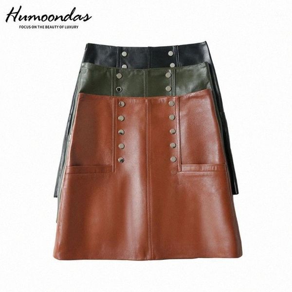 

skirts design real sheepskin women skirt vintage elegant a line woman autumn ol high waist office lady leather skirts 04th#, Black
