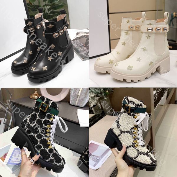 

2022 designer women ankle boots thick-soled desert martin boot embroidery diamonds decorative luxury boots with box size 35-41, Black