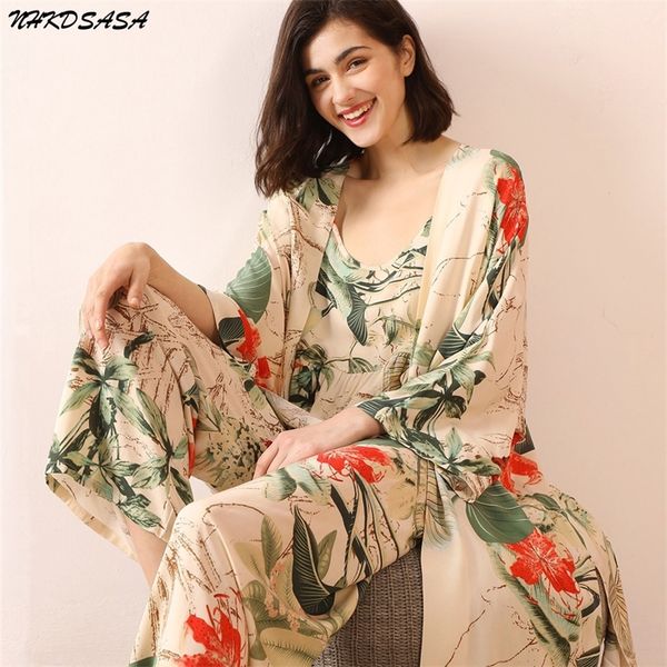 

womens sleepwear ladies pajamas set 3pcs cardigancamisolepants cartoon printed women comfort loose homewear large size femme sleepwear 22090, Black;red
