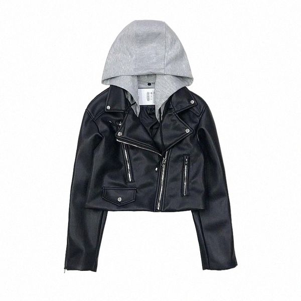 

women's leather & faux leather women's leather & faux 2022 women motorcycle jackets ladies hooded autumn biker streetwear coats fe, Black