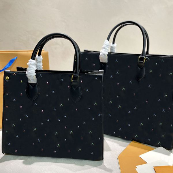 

colour print tote bag shopping bags shoulder handbags imprint letters large capacity beach bag classic interior zipper pocket coated canvas