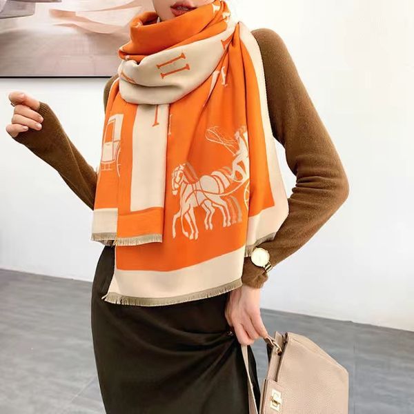 

Hijab Scarf Winter Echarpe Scarf Pashmina for Designers Warm Scarfs Fashion Classic Women Imitate Cashmere S Echarpe Luxe s