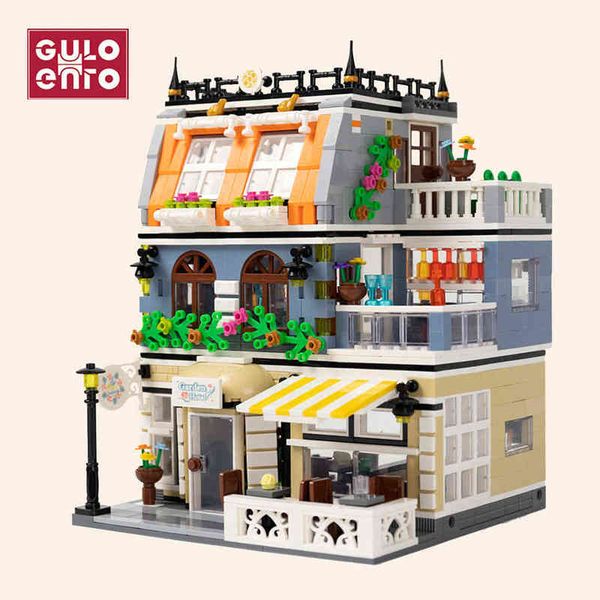 

blocks creative cafe shop city street view garden l building block restaurant model architecture bricks diy toys gift for kids girl t220901
