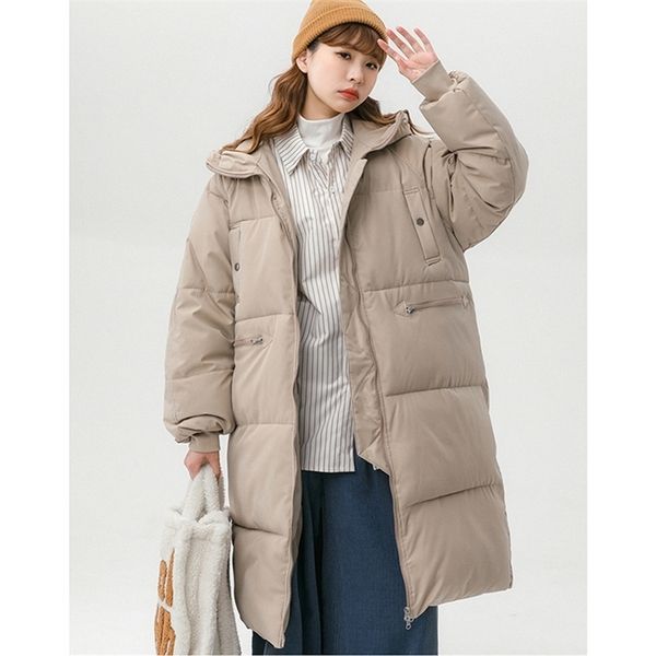 

womens down parkas women down parka mid length khaki jacket baggy winter waterproof warm duck feather down female hooded puffer coat bubble, Black