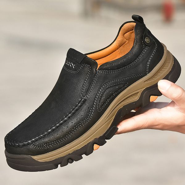 

leather shoes 2022 autumn black hand sewn flexible breathable wear-resistant shock-absorbing non slip soft sole for men, Red;white