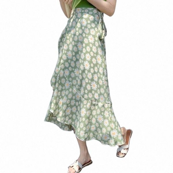 

skirts skirts little daisy one-piece tie with chiffon skirt female summer high-waisted thin lotus leaf edge medium-length shredded fairy z7d, Black