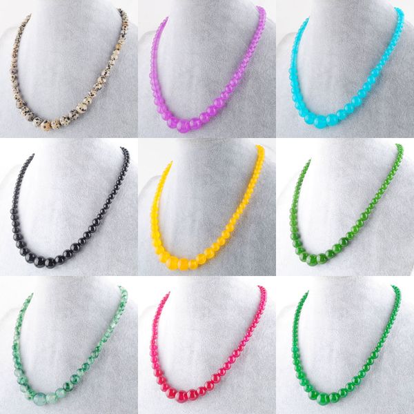 

new design natural jasper stone for women beaded 6-14 mm graduated round beads chains yoga necklaces 17.5 inch bf300, Silver