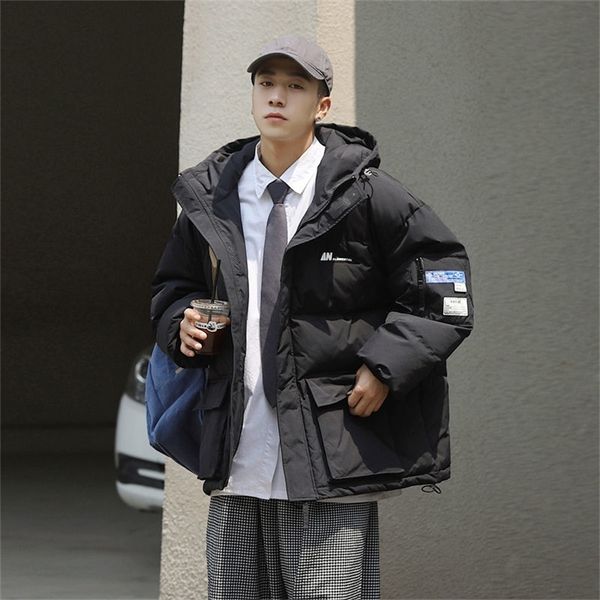 

mens down parkas domonstier japanese winter hooded jackets mens warm parkas korean man casual coats streetwear male oversized outwears 22090, Black