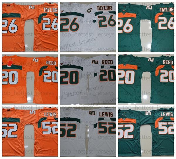 

mens miami hurricanes college football jersey 26 sean taylor vintage 52 ray lewis 20 ed reed green white orange ncaa vintage, Black