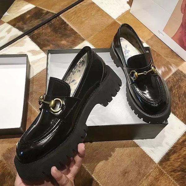 

luxury women casual shoes loafers lug sole horsebit loafer shoes gold-toned embroidery bee slip on platfrom sneakers lady leather black comf