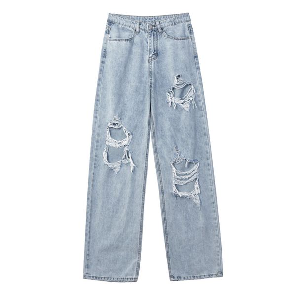 

women s jeans sobek pinggang tinggi baru longgar hip hop wanita celana 5xl panjang pakaian jalanan k220902, Blue