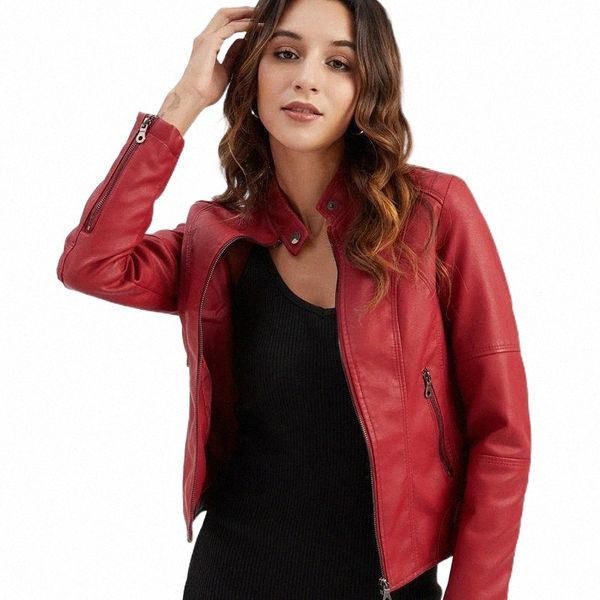 

women's leather & faux leather women's leather & faux plus size jacket women 4xl slim thin zipper autumn motorcycle coat female st, Black