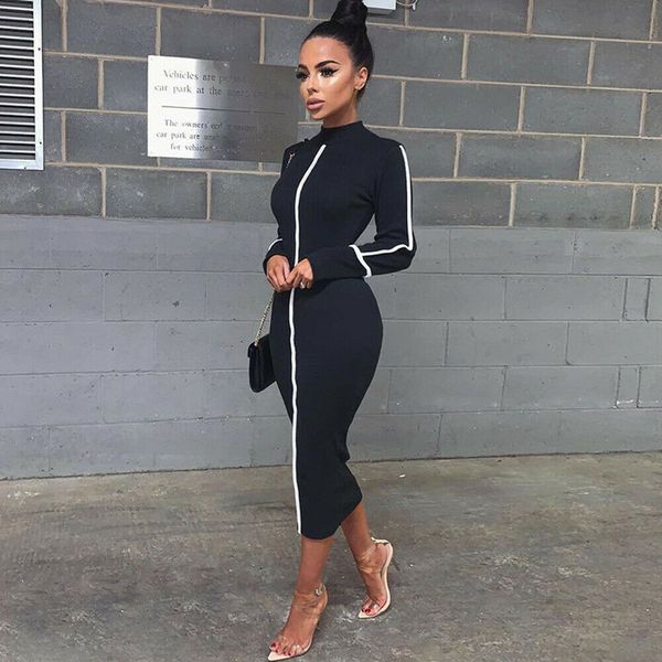 

work dresses elegant summer women long seeve slim ladies casual pencil o neck slim bodycon 220902, White;black