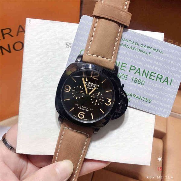 

men's mechanical watch original paneras watch full function luxury fashion leather classic wristwatch, Slivery;brown