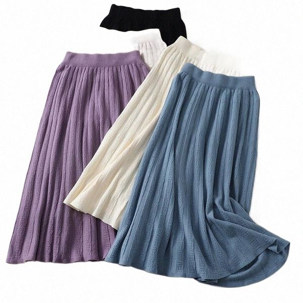 

skirts skirts women pleated winter elastic high waist thick warm knitted sweater long a line midi purple skirt vs4231 z0rh#, Black