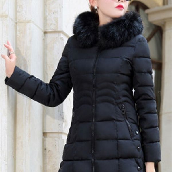 

womens down parkas faux fur parkas woman jacket womens parkas thicken outerwear hooded winter coat female jacket cotton padded 220902, Black