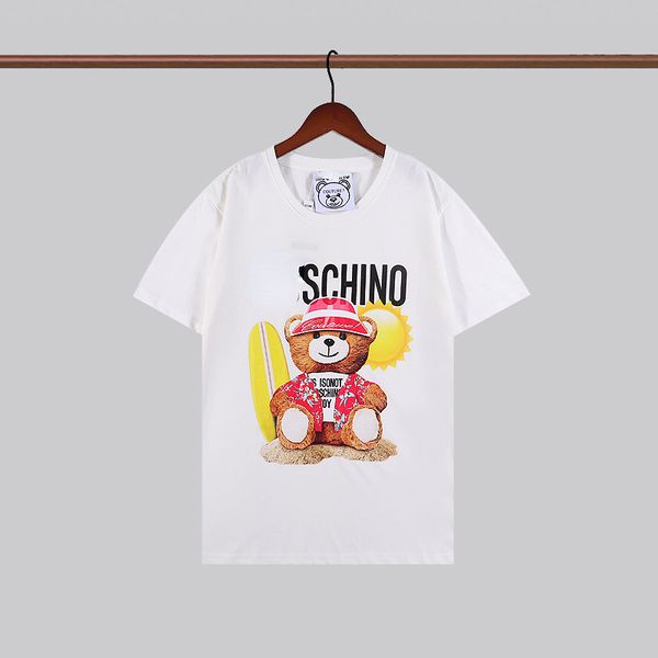 

trendy brand print bear t shirts logo couple short-sleeved tees, White